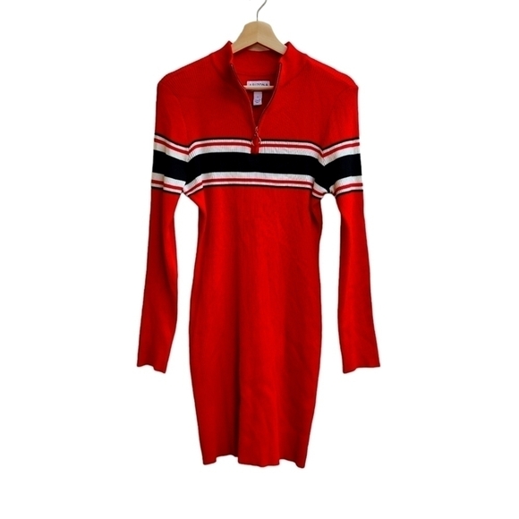 Fitted Rib Knit Mock Neck 1/4 Zip Dress - Picture 1 of 11